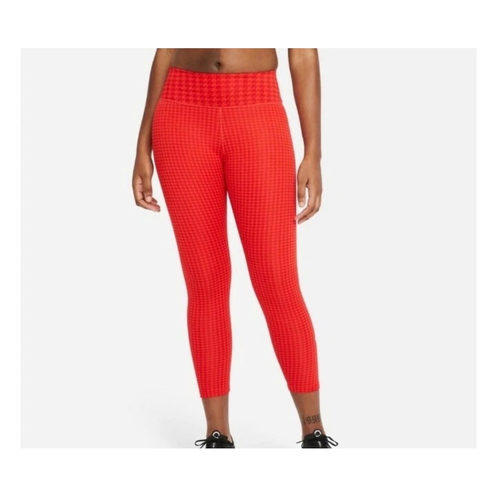 Nike Womens Leggings L Red Houndstooth High Rise 7/8 Cropped DD5022-673